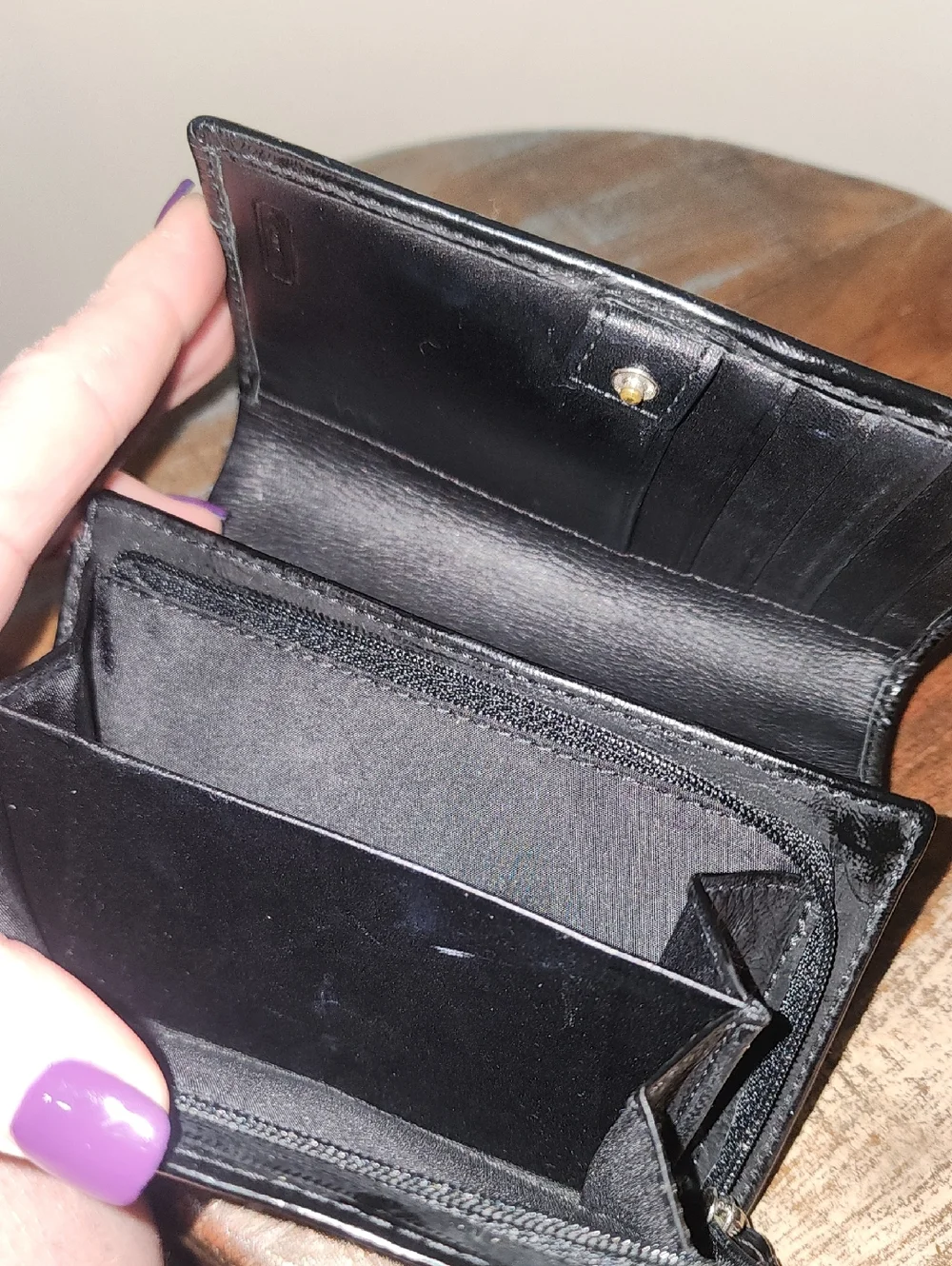 Coach Black Signature Compact Trifold Leather Wallet